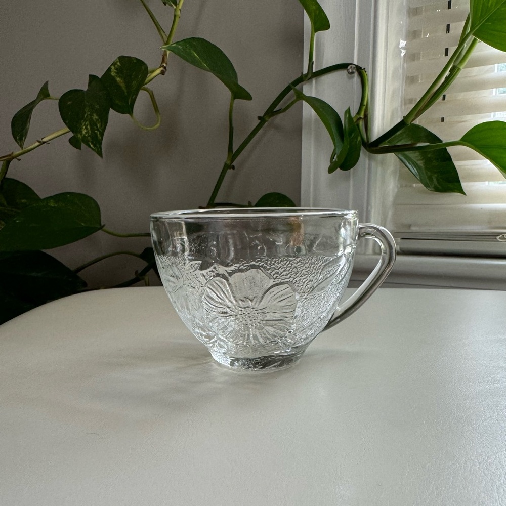 Single KIG Indonesia Clear Floral Textured Pressed Glass Cup